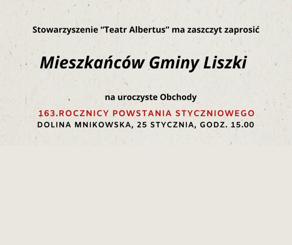 Zaproszenie na Obchody 163. Rocznicy Powstania Styczniowego