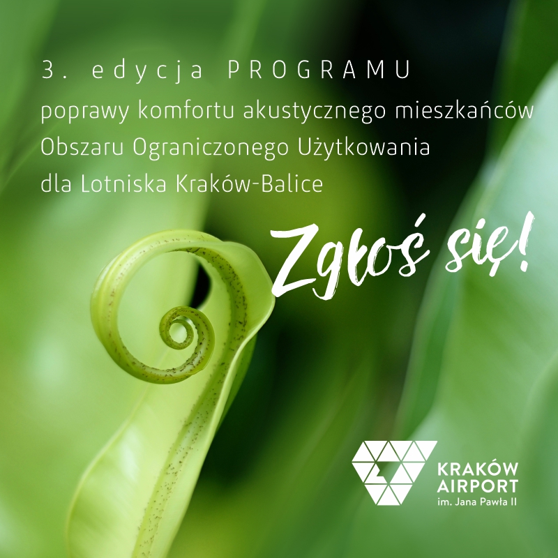 Nabór do 3. edycji „Programu poprawy komfortu akustycznego mieszkańców Obszaru Ograniczonego Użytkowania dla lotniska Kraków-Balice”