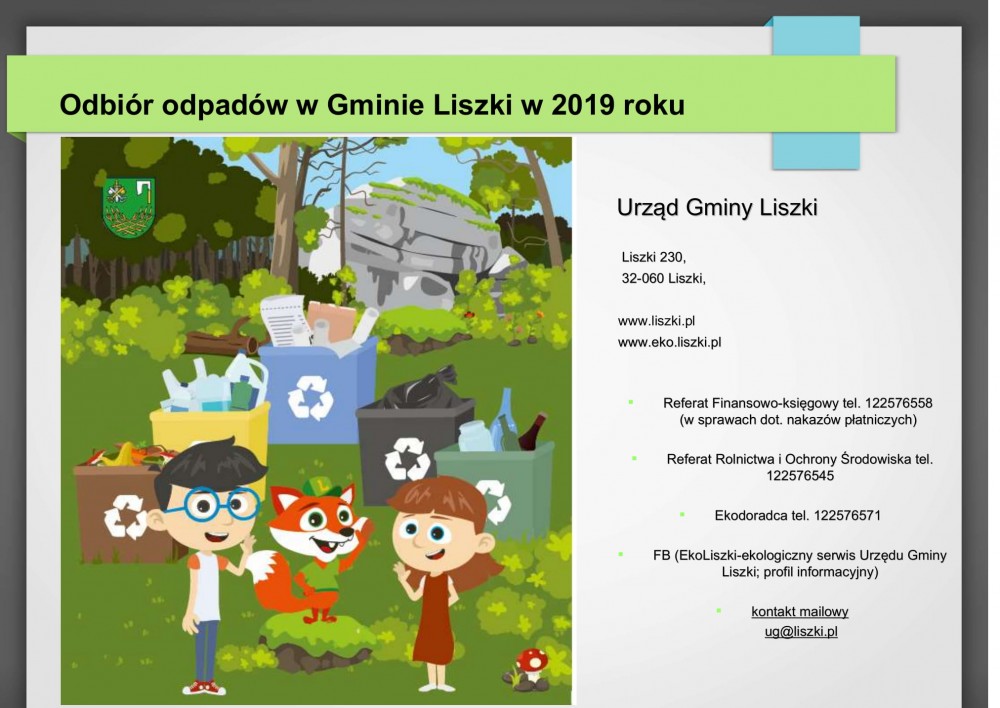 Odbiór odpadów w w gminie Liszki w 2019 roku