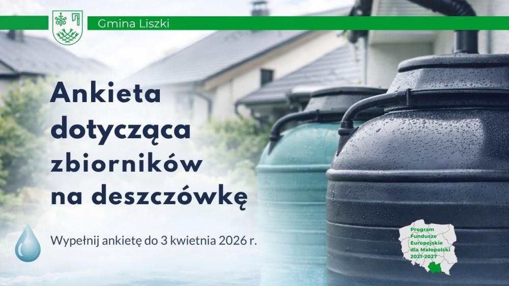 Zbiorniki na deszczówkę, gmina ubiega się dofinansowanie z UE - wypełnij ankietę