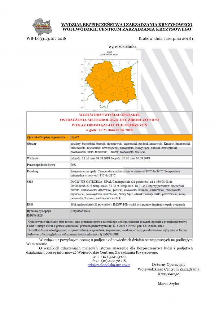 Ostrzeżenie meteorologiczne nr 52