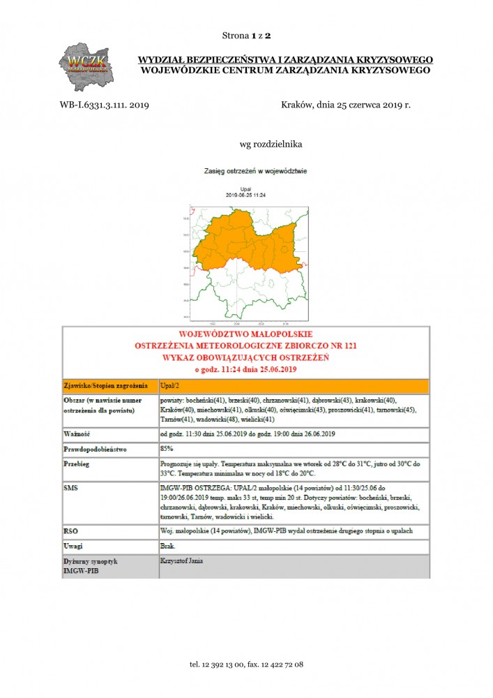 Ostrzeżenie meteorologiczne nr 121