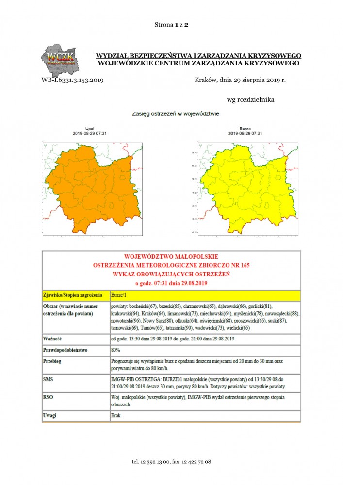 Ostrzeżenie meteorologiczne zbiorczo nr 165