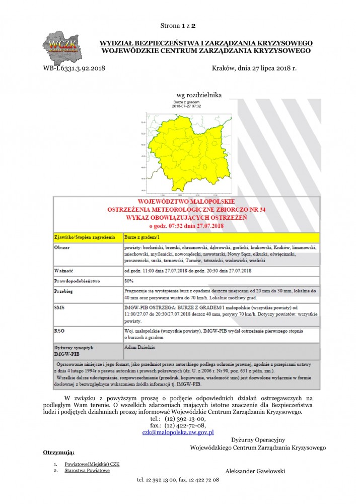 Ostrzeżenie meteorologiczne nr 34