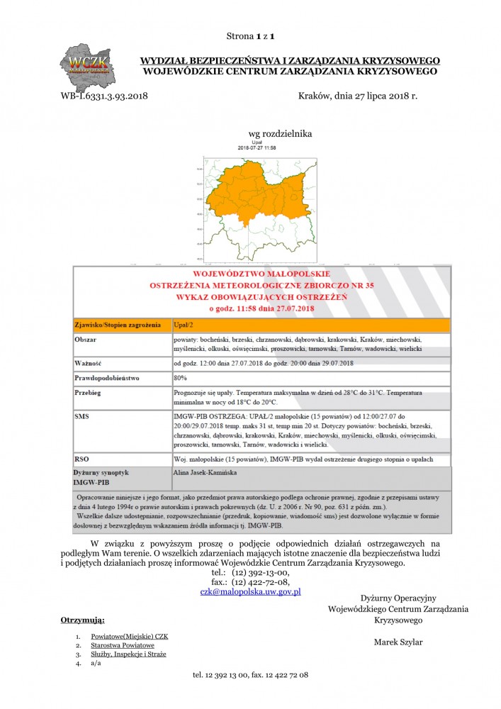 Ostrzeżenie meteorologiczne nr 35